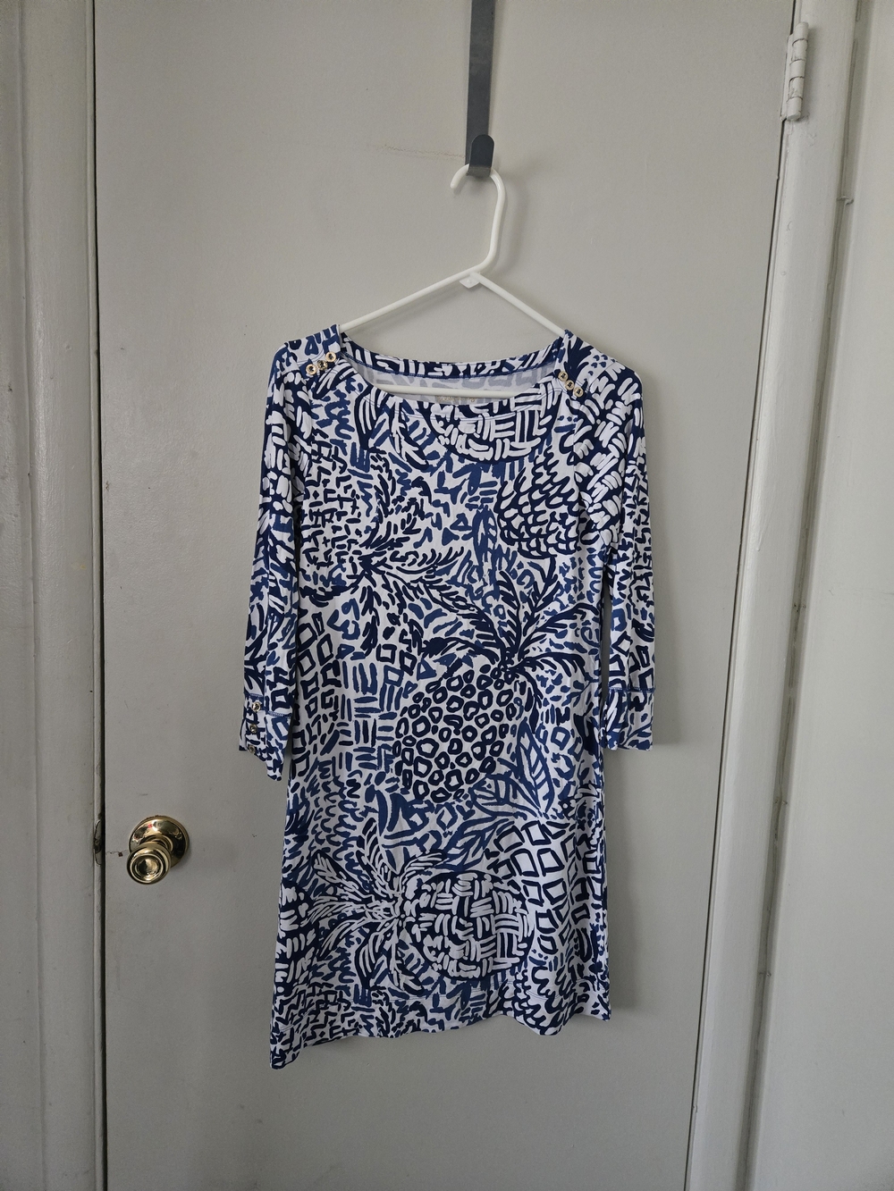 Lilly Pulitzer Blue and White Printed Long-Sleeve Dress
